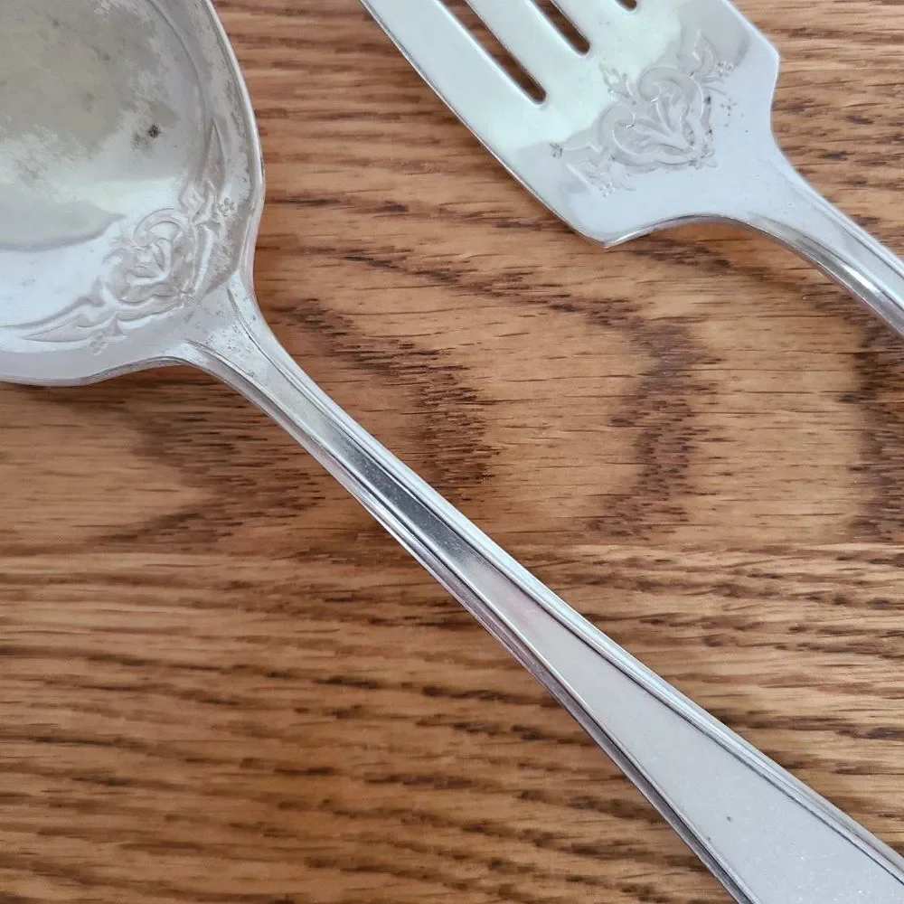 Vintage Wm. Rogers Princess Lady Doris Silver Plate Meat Fork and Serving Spoon
